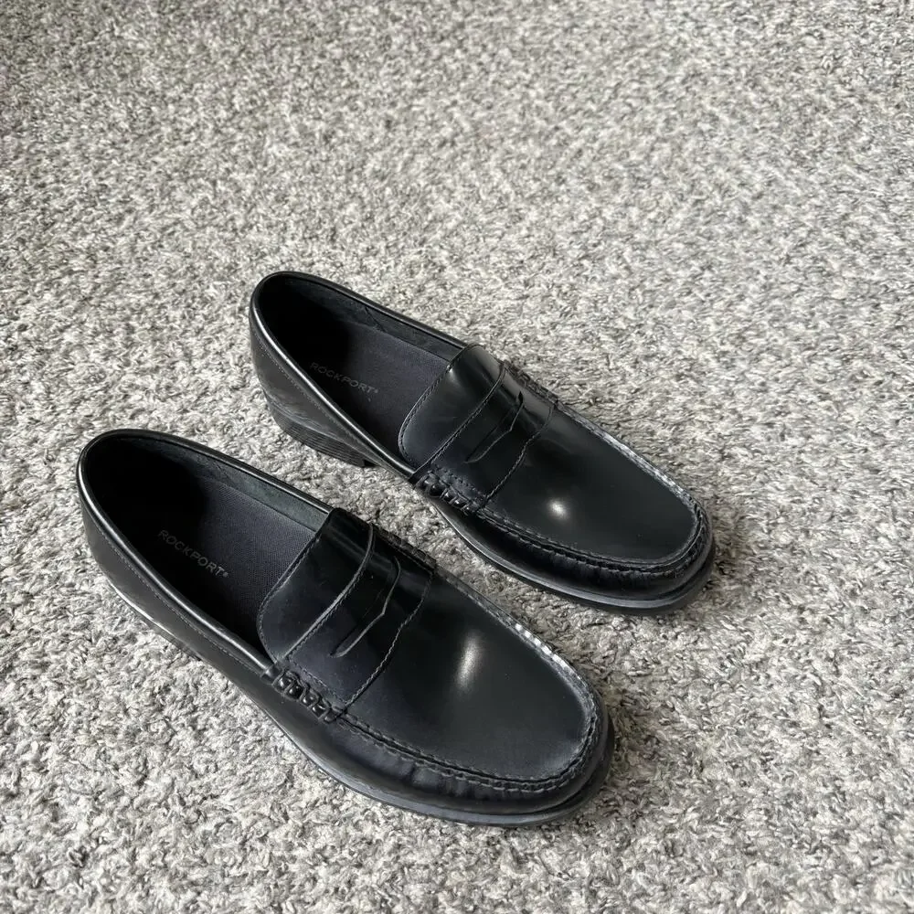 Rockport Classic Black Penny Loafers Mens Size 11.5 W Patent Shiny Leather NEW